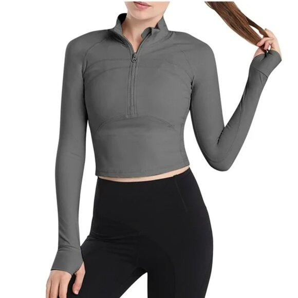 🖤 Gray Athletic Zip-Up Crop Top | Size M  Stylish and functional zip-up crop to - Picture 1 of 4